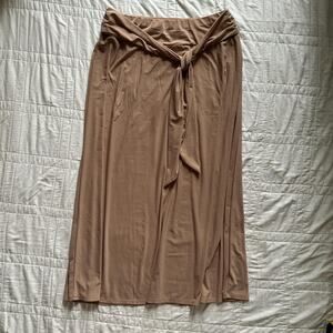 NY Collection neutral beige maxi skirt womens L layering minimalist stretchy